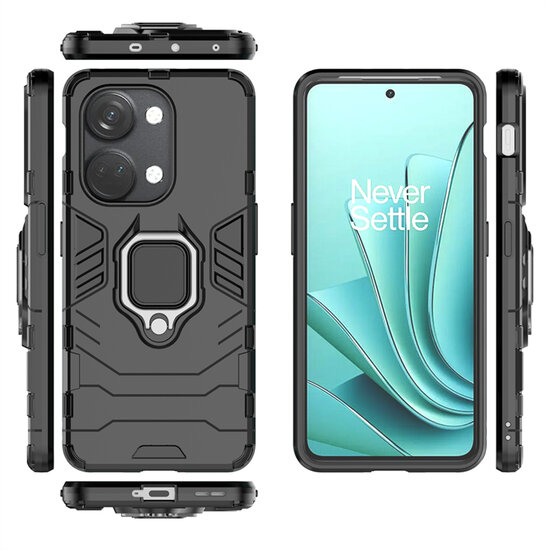 OnePlus Nord 3 Hoesje - MobyDefend Dubbelgelaagde Pantsercase Met Standaard - Zwart