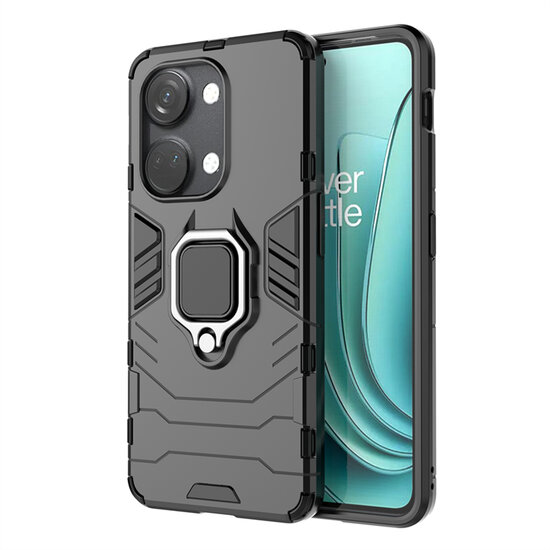 OnePlus Nord 3 Hoesje - MobyDefend Dubbelgelaagde Pantsercase Met Standaard - Zwart