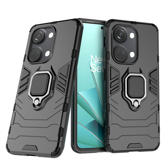 OnePlus Nord 3 Hoesje - MobyDefend Dubbelgelaagde Pantsercase Met Standaard - Zwart