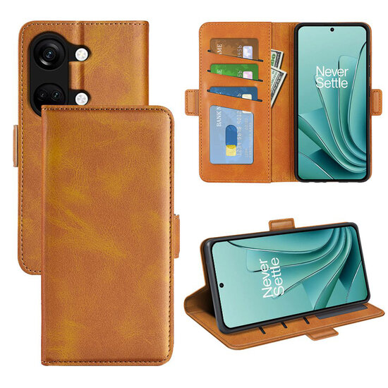 OnePlus Nord 3 Hoesje - MobyDefend Luxe Wallet Book Case (Sluiting Zijkant) - Lichtbruin