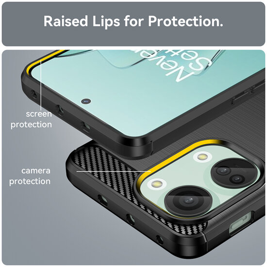 OnePlus Nord 3 Hoesje - MobyDefend TPU Backcover - Geborstelde Metaal &amp; Carbon-Look - Rood