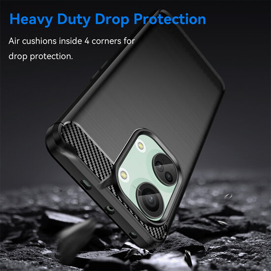 OnePlus Nord 3 Hoesje - MobyDefend TPU Backcover - Geborstelde Metaal &amp; Carbon-Look - Rood