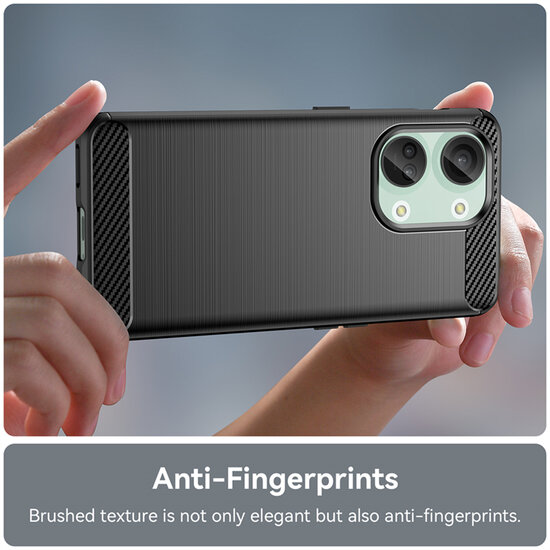 OnePlus Nord 3 Hoesje - MobyDefend TPU Backcover - Geborstelde Metaal &amp; Carbon-Look - Zwart