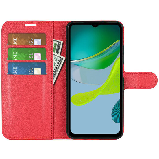 Motorola Moto E13 Hoesje - MobyDefend Kunstleren Wallet Book Case (Sluiting Voorkant) - Rood