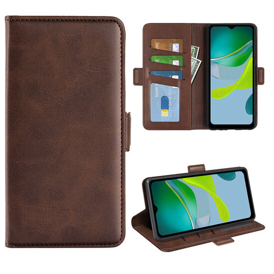 Motorola Moto E13 Hoesje - MobyDefend Luxe Wallet Book Case (Sluiting Zijkant) - Bruin