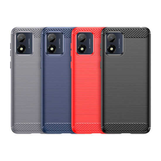 Motorola Moto E13 Hoesje - MobyDefend TPU Backcover - Geborstelde Metaal &amp; Carbon-Look - Rood