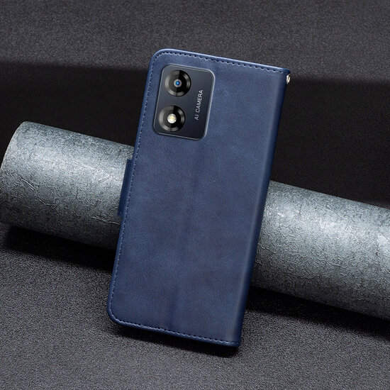 Motorola Moto E13 Hoesje - MobyDefend Wallet Book Case Met Koord - Blauw