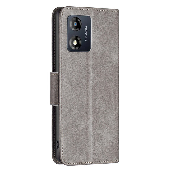 Motorola Moto E13 Hoesje - MobyDefend Wallet Book Case Met Koord - Grijs