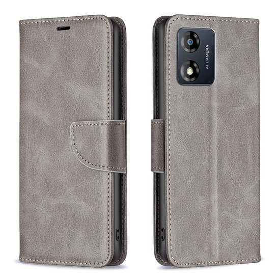 Motorola Moto E13 Hoesje - MobyDefend Wallet Book Case Met Koord - Grijs