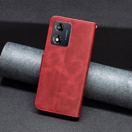 Motorola Moto E13 Hoesje - MobyDefend Wallet Book Case Met Koord - Rood