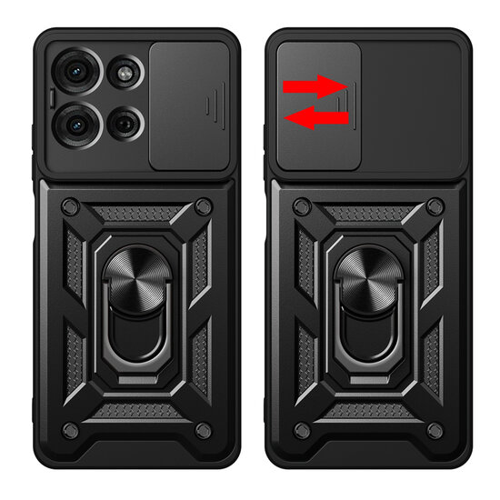 Motorola Moto G75 Hoesje - MobyDefend Pantsercase Met Draaibare Ring - Zwart