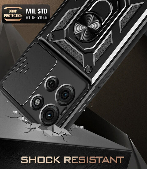 Motorola Moto G75 Hoesje - MobyDefend Pantsercase Met Draaibare Ring - Zwart