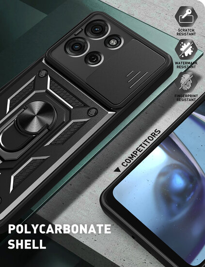 Motorola Moto G75 Hoesje - MobyDefend Pantsercase Met Draaibare Ring - Zwart