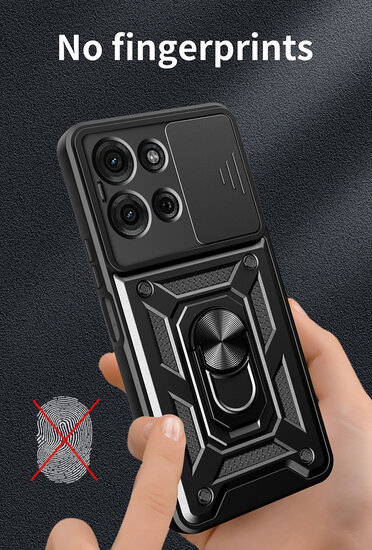 Motorola Moto G75 Hoesje - MobyDefend Pantsercase Met Draaibare Ring - Zwart