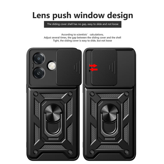 Oppo A60 5G  / Oppo A40 / Oppo A40m Hoesje - MobyDefend Pantsercase Met Draaibare Ring - Zwart
