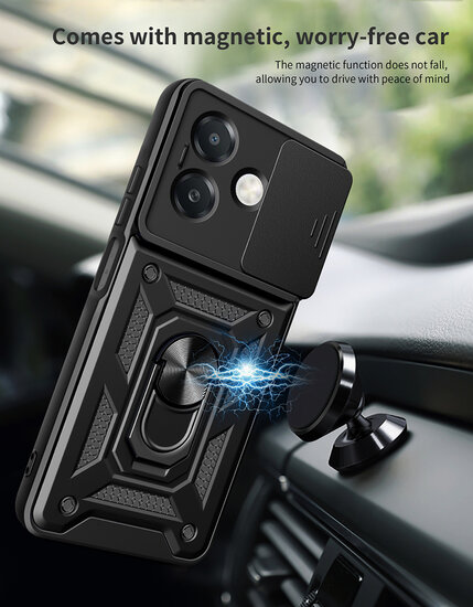 Oppo A60 5G  / Oppo A40 / Oppo A40m Hoesje - MobyDefend Pantsercase Met Draaibare Ring - Zwart