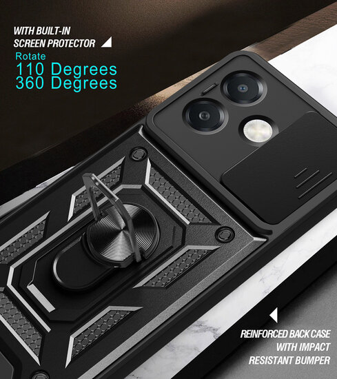 Oppo A60 5G  / Oppo A40 / Oppo A40m Hoesje - MobyDefend Pantsercase Met Draaibare Ring - Zwart
