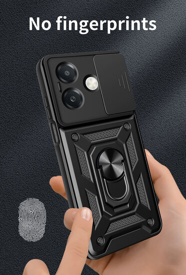 Oppo A60 5G  / Oppo A40 / Oppo A40m Hoesje - MobyDefend Pantsercase Met Draaibare Ring - Zwart