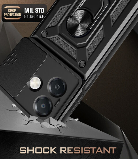 Oppo A60 5G  / Oppo A40 / Oppo A40m Hoesje - MobyDefend Pantsercase Met Draaibare Ring - Zwart