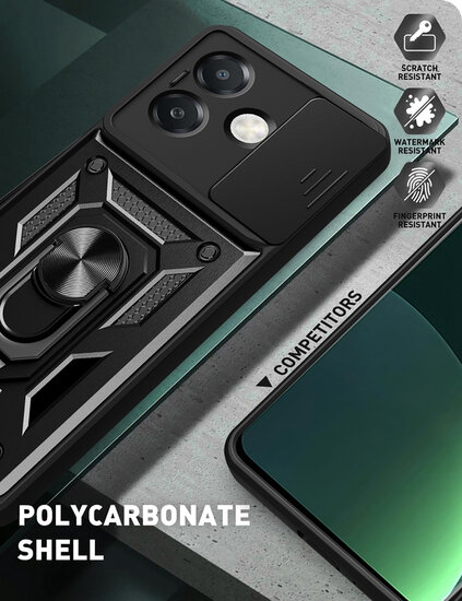 Oppo A60 5G  / Oppo A40 / Oppo A40m Hoesje - MobyDefend Pantsercase Met Draaibare Ring - Zwart