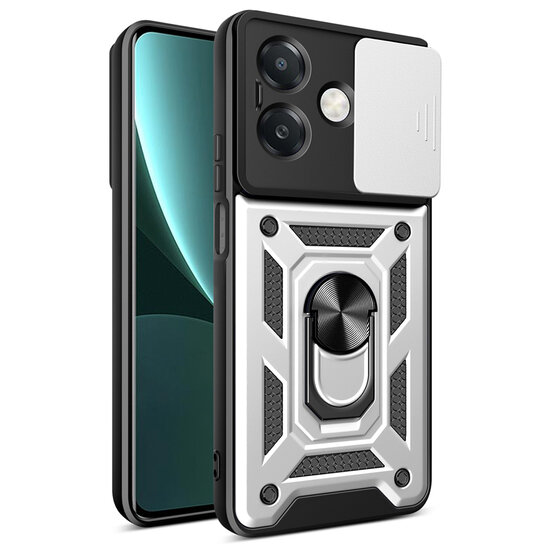 Oppo A60 5G  / Oppo A40 / Oppo A40m Hoesje - MobyDefend Pantsercase Met Draaibare Ring - Zilvergrijs