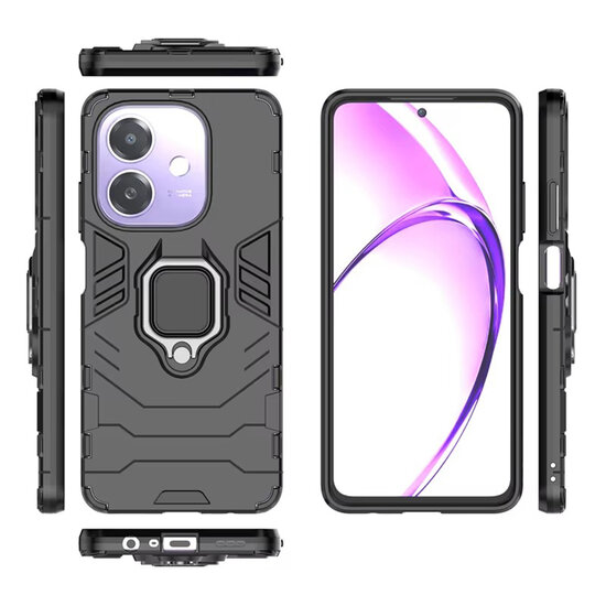 Oppo A60 5G  / Oppo A40 / Oppo A40m Hoesje - MobyDefend Dubbelgelaagde Pantsercase Met Standaard - Zwart