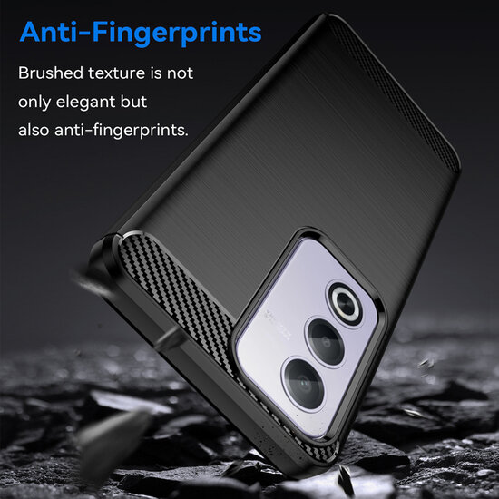 Oppo A80 5G Hoesje - MobyDefend TPU Backcover - Geborstelde Metaal &amp; Carbon-Look - Zwart