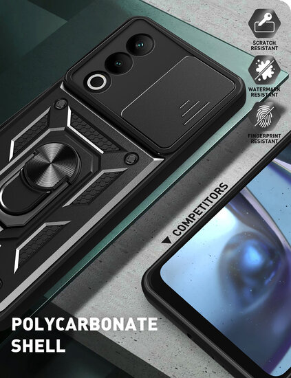 Oppo A80 5G Hoesje - MobyDefend Pantsercase Met Draaibare Ring - Rood