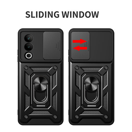 Oppo A80 5G Hoesje - MobyDefend Pantsercase Met Draaibare Ring - Rood
