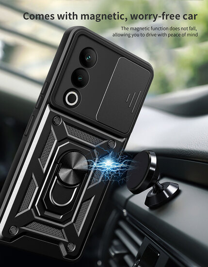 Oppo A80 5G Hoesje - MobyDefend Pantsercase Met Draaibare Ring - Goud