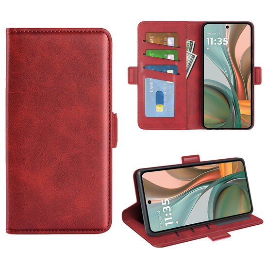 Motorola Moto G75 Hoesje - MobyDefend Luxe Wallet Book Case (Sluiting Zijkant) - Rood