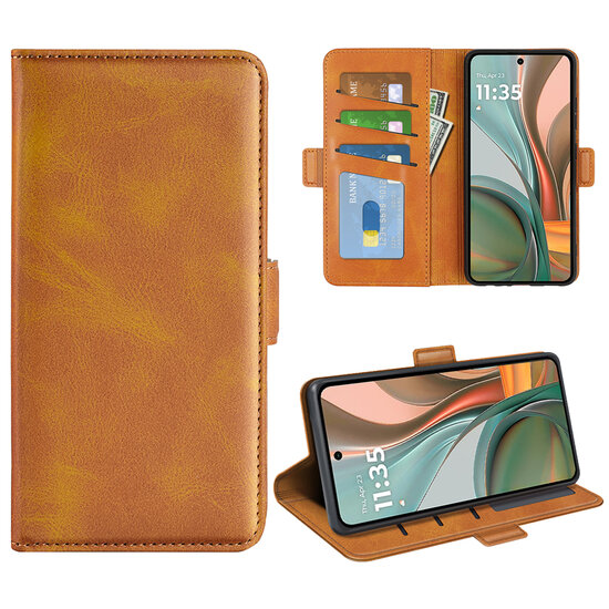 Motorola Moto G75 Hoesje - MobyDefend Luxe Wallet Book Case (Sluiting Zijkant) - Lichtbruin