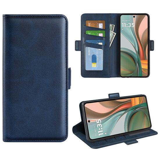 Motorola Moto G75 Hoesje - MobyDefend Luxe Wallet Book Case (Sluiting Zijkant) - Blauw