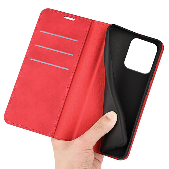 Motorola Moto G75 Hoesje - MobyDefend Luxe Wallet Bookcase (Magnetische Sluiting) - Rood