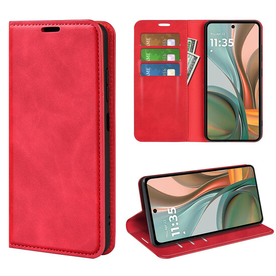 Motorola Moto G75 Hoesje - MobyDefend Luxe Wallet Bookcase (Magnetische Sluiting) - Rood