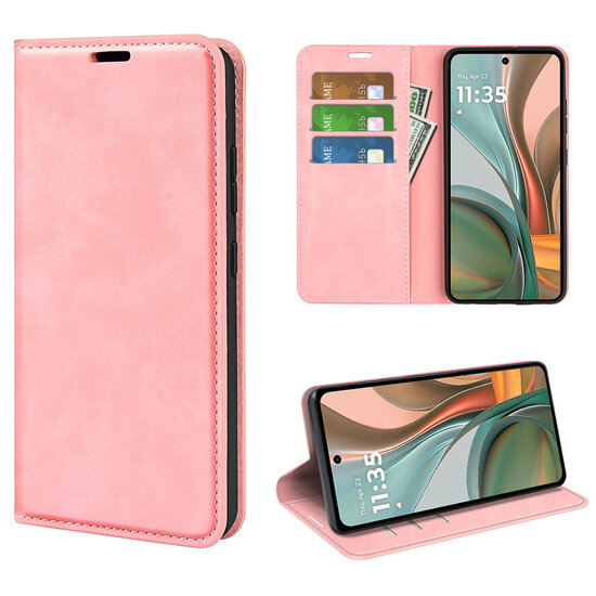 Motorola Moto G75 Hoesje - MobyDefend Luxe Wallet Bookcase (Magnetische Sluiting) - Roze