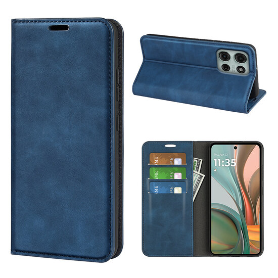 Motorola Moto G75 Hoesje - MobyDefend Luxe Wallet Bookcase (Magnetische Sluiting) - Blauw