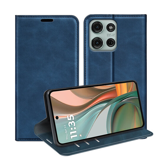 Motorola Moto G75 Hoesje - MobyDefend Luxe Wallet Bookcase (Magnetische Sluiting) - Blauw