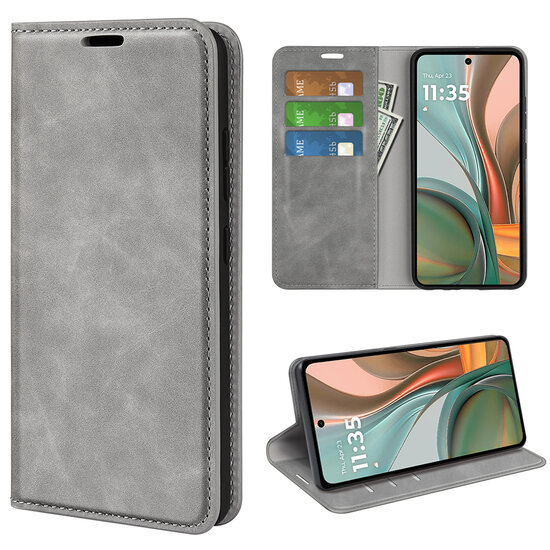 Motorola Moto G75 Hoesje - MobyDefend Luxe Wallet Bookcase (Magnetische Sluiting) - Grijs