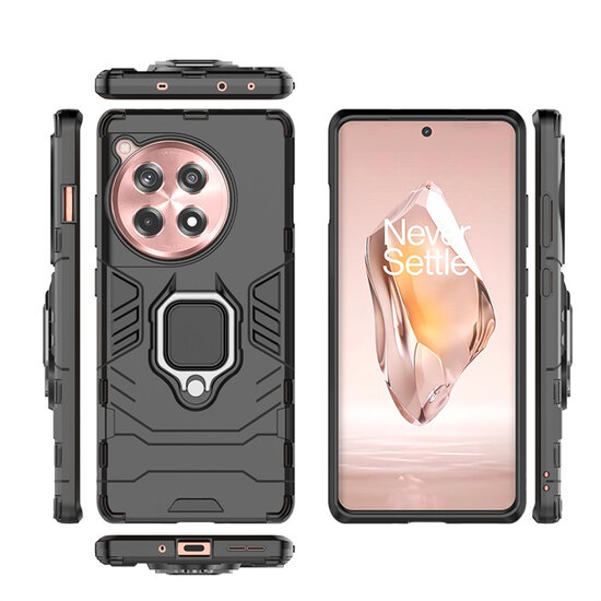 OnePlus 12R Hoesje - MobyDefend Dubbelgelaagde Pantsercase Met Standaard - Zwart