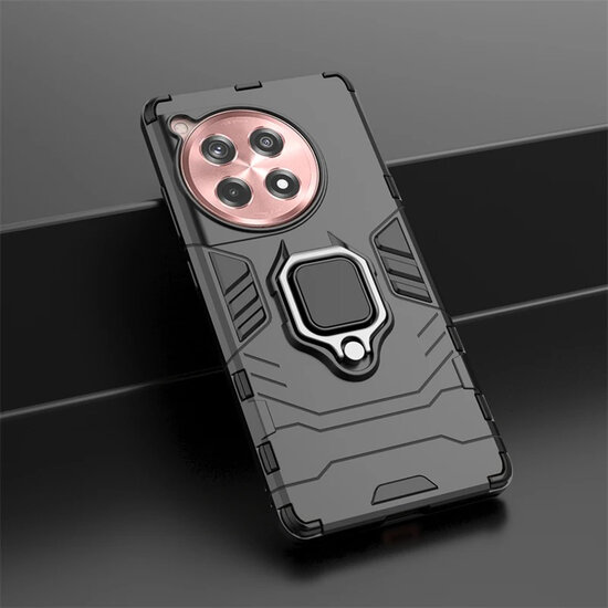 OnePlus 12R Hoesje - MobyDefend Dubbelgelaagde Pantsercase Met Standaard - Zwart