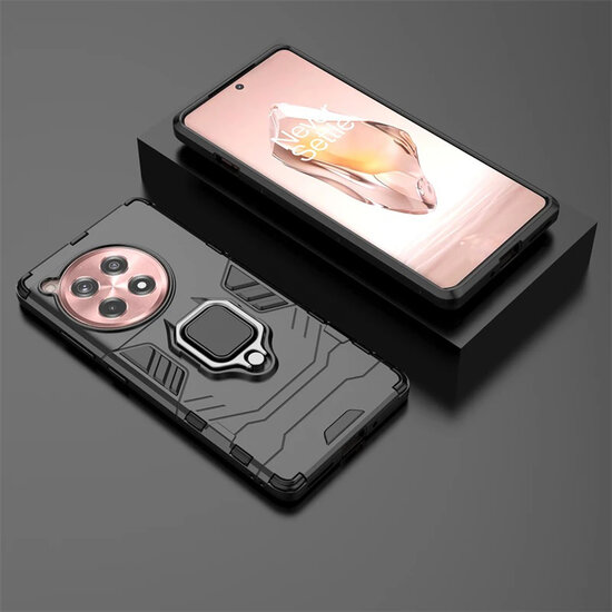 OnePlus 12R Hoesje - MobyDefend Dubbelgelaagde Pantsercase Met Standaard - Zwart