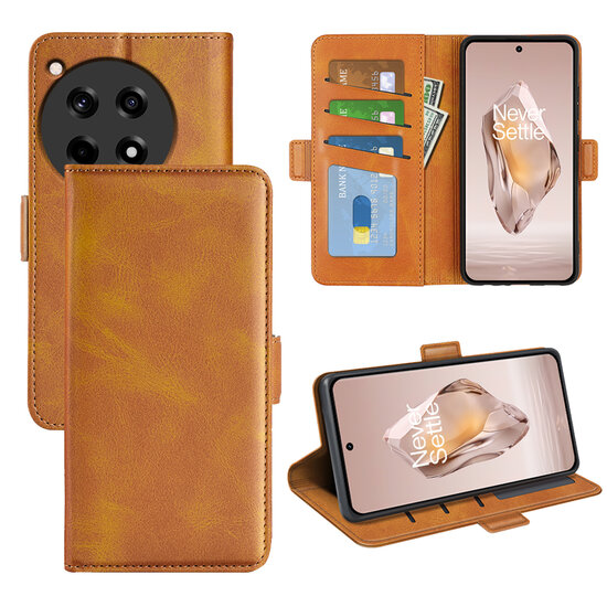 OnePlus 12R Hoesje - MobyDefend Luxe Wallet Book Case (Sluiting Zijkant) - Lichtbruin