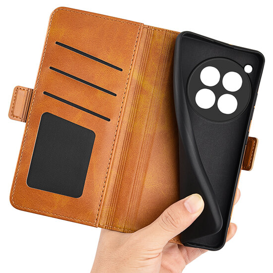 OnePlus 12R Hoesje - MobyDefend Luxe Wallet Book Case (Sluiting Zijkant) - Lichtbruin