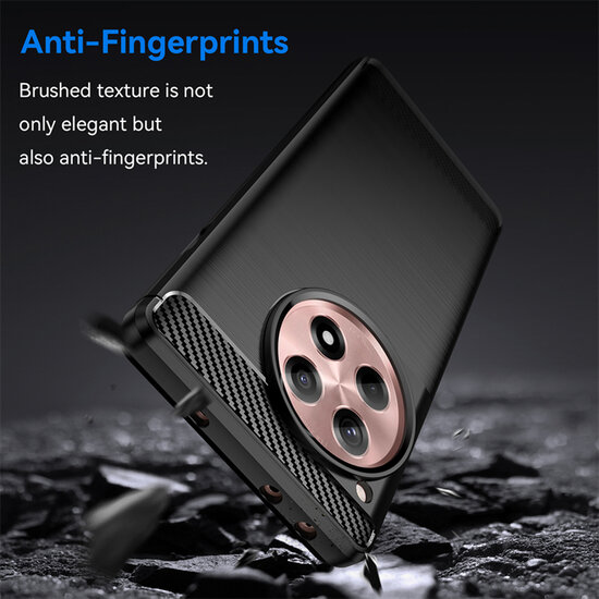 OnePlus 12R Hoesje - MobyDefend TPU Backcover - Geborstelde Metaal &amp; Carbon-Look - Zwart