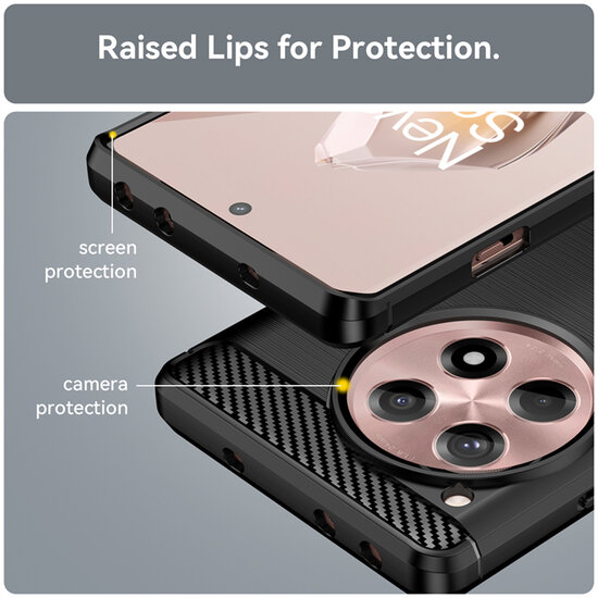 OnePlus 12R Hoesje - MobyDefend TPU Backcover - Geborstelde Metaal &amp; Carbon-Look - Zwart