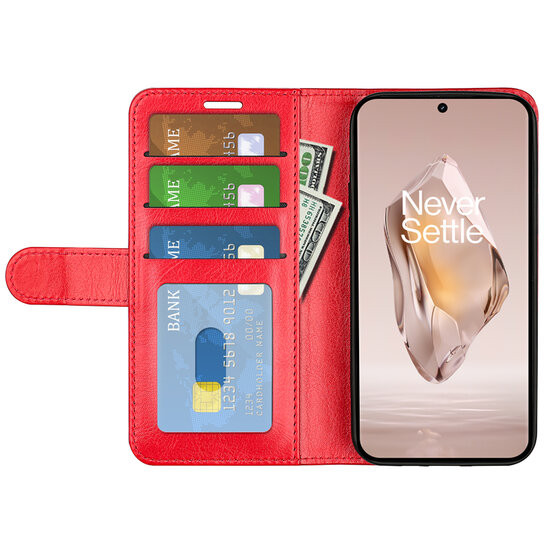 OnePlus 12R Hoesje - MobyDefend Wallet Book Case (Sluiting Achterkant) - Rood