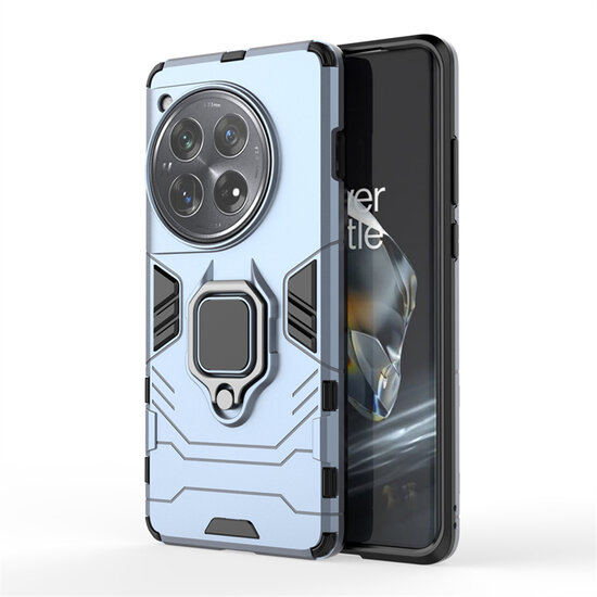 OnePlus 12 Hoesje - MobyDefend Dubbelgelaagde Pantsercase Met Standaard - Blauw