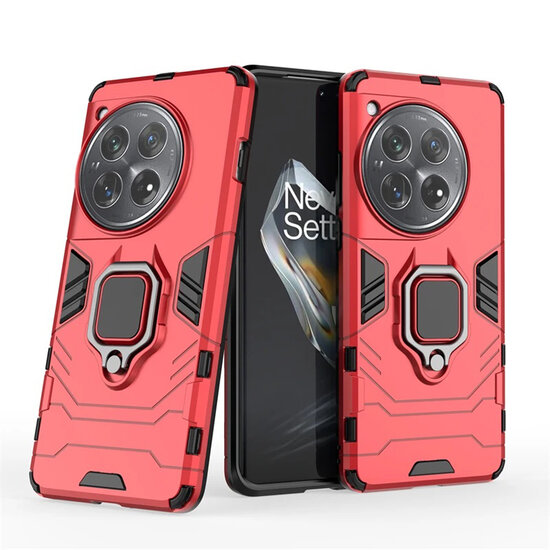 OnePlus 12 Hoesje - MobyDefend Dubbelgelaagde Pantsercase Met Standaard - Rood