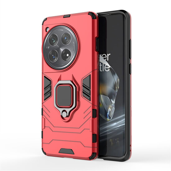 OnePlus 12 Hoesje - MobyDefend Dubbelgelaagde Pantsercase Met Standaard - Rood